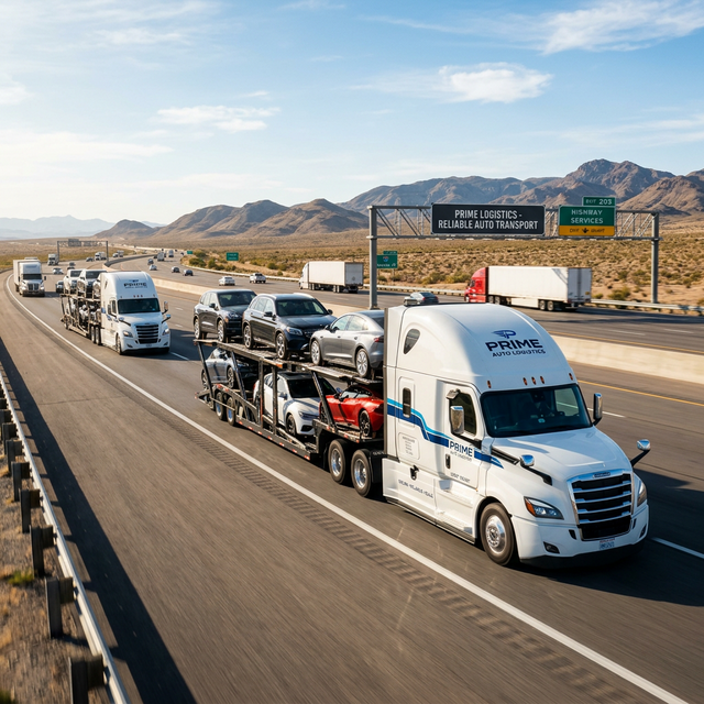Auto transport on a sunlit highway